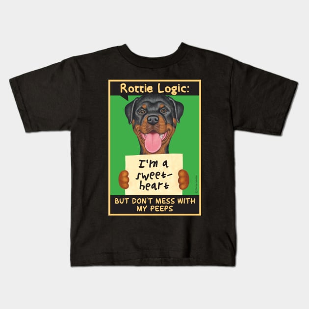 Rottweiler holding sign Kids T-Shirt by Danny Gordon Art